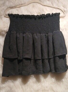 SHEIN Black Smocked Tiered Mini Skirt with Ruffle Hem. #A0016